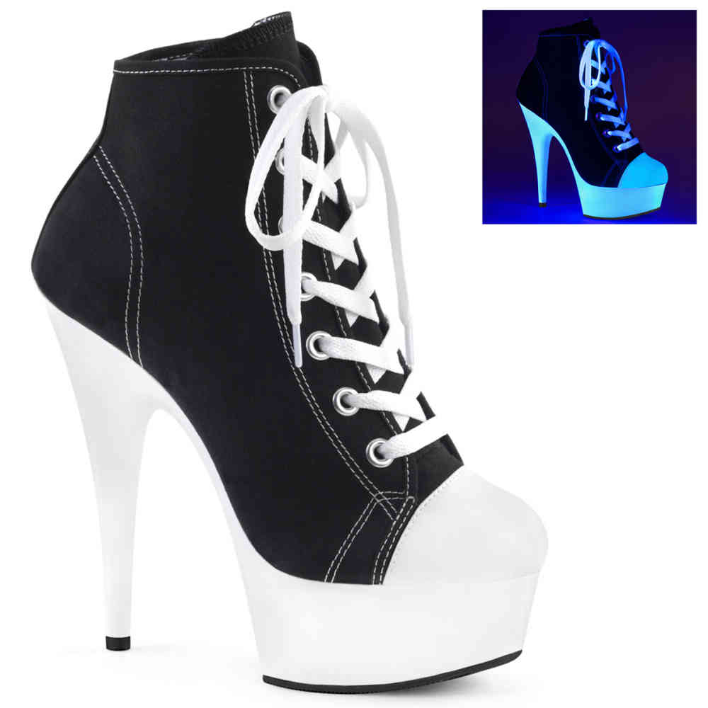 Pleaser - DELIGHT-600SK-02 Plattformstiefel - Schwarz/Weiß